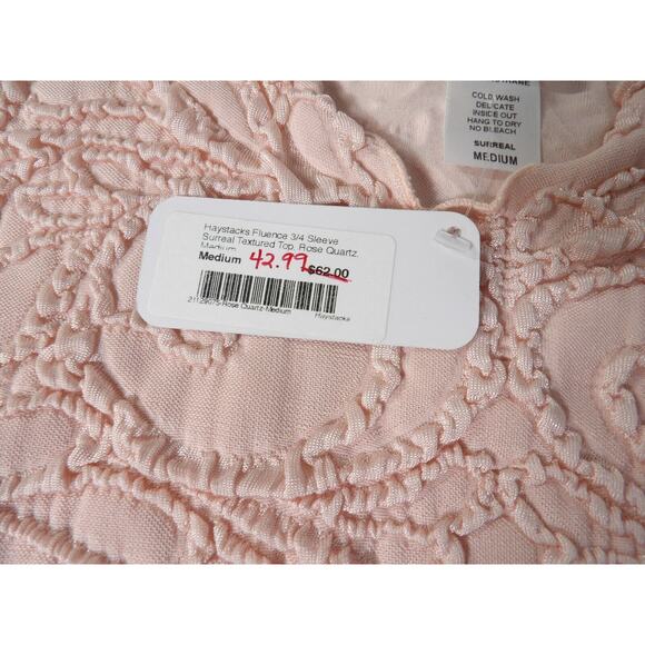 Haystacks Medium Fluence 3/4 Sleeve Surreal Textured Top Rose Quartz Light Pink - Picture 9 of 12